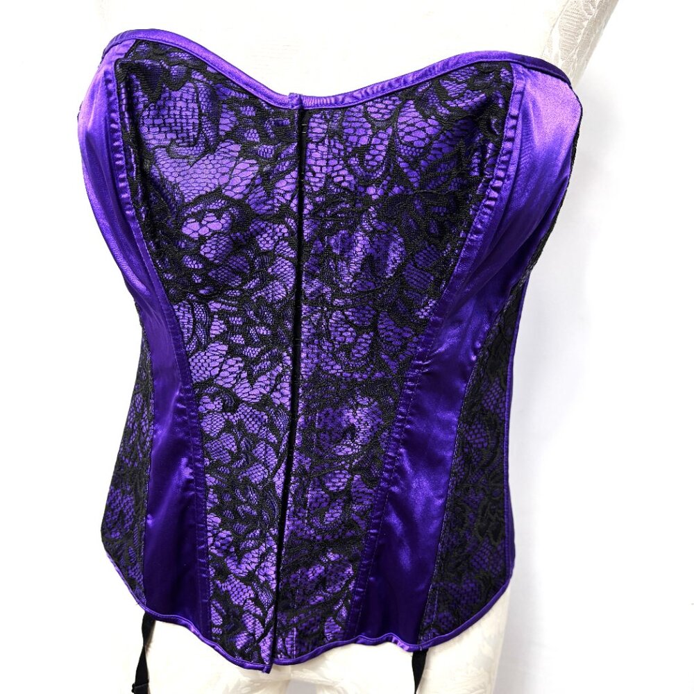 * Dreamgirls Purple Satin & Blk Lace Bustier Corset EUC Size 40
